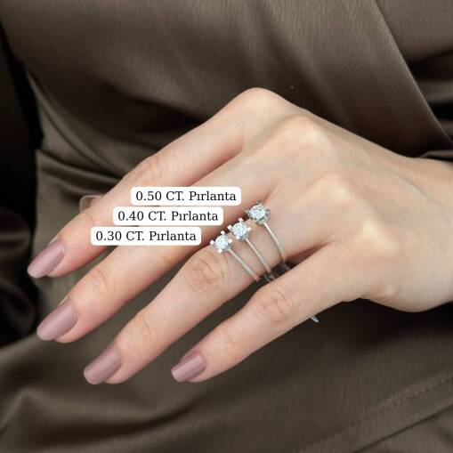 14 Ayar Altın Pırlanta Tektaş Yüzük 0.50 Karat Lüks Model - 5