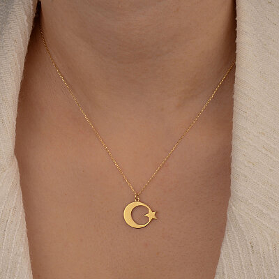 14 Ayar Altın Plaka Ayyıldız Kolye - 4