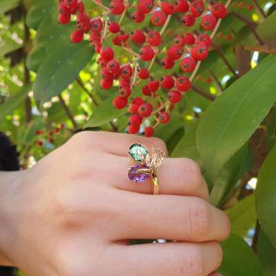 14 Ayar Altın Renkli Taşlı Enerji Yüzük - ENGİNGOLD İZM