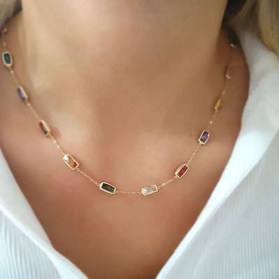 14 Ayar Altın Renkli Taşlı Kolye - ENGİNGOLD BİG