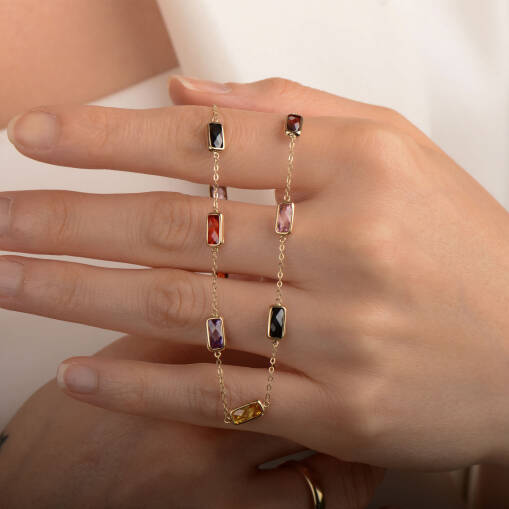 Renkli Taşlı Altın Kolye – 14 Ayar Zarif Model - 2