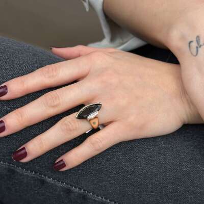 14 Ayar Altın Renkli Taşlı Yüzük – Kahverengi Zirkon - 2