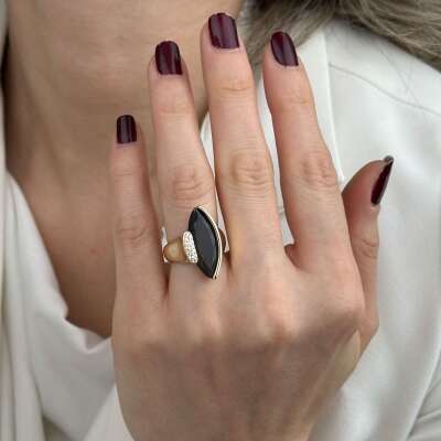 14 Ayar Altın Renkli Taşlı Yüzük – Kahverengi Zirkon - 3