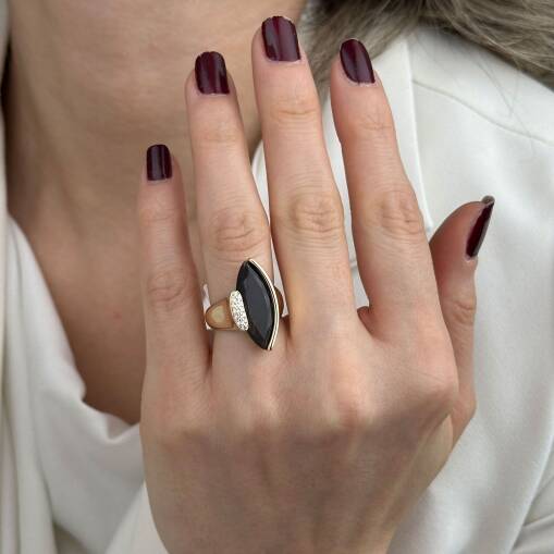 14 Ayar Altın Renkli Taşlı Yüzük – Kahverengi Zirkon - 3