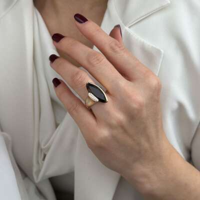 14 Ayar Altın Renkli Taşlı Yüzük – Kahverengi Zirkon - 4