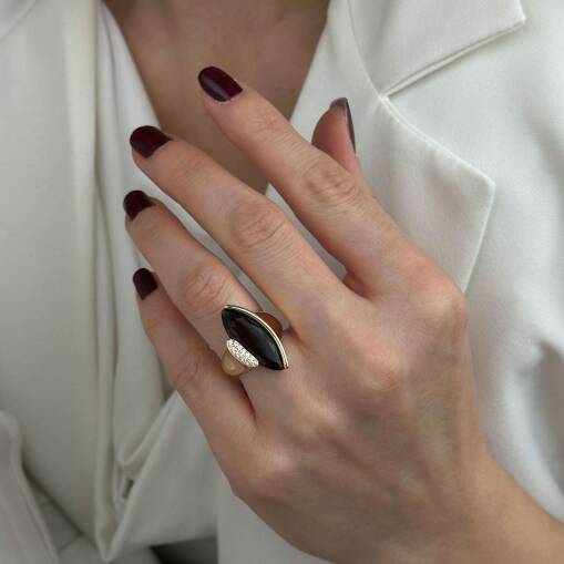 14 Ayar Altın Renkli Taşlı Yüzük – Kahverengi Zirkon - 5