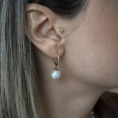 14 Ayar Altın Sallantılı İnci Küpe - 2