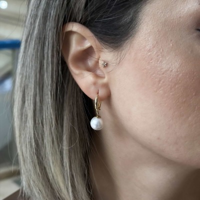 14 Ayar Altın Sallantılı İnci Küpe - ENGİNGOLD STCH