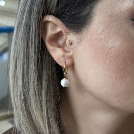 14 Ayar Altın Sallantılı İnci Küpe - 1