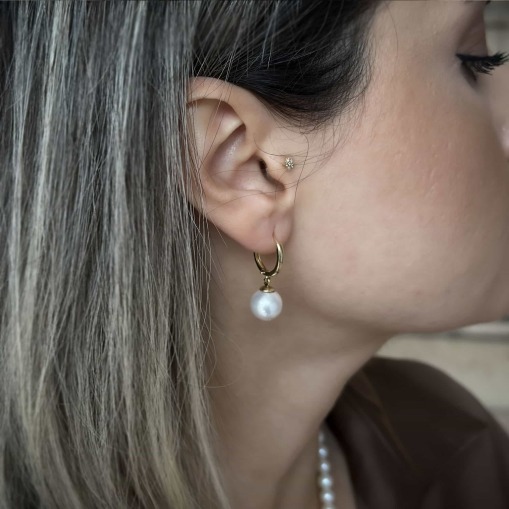 14 Ayar Altın Sallantılı İnci Küpe - 3