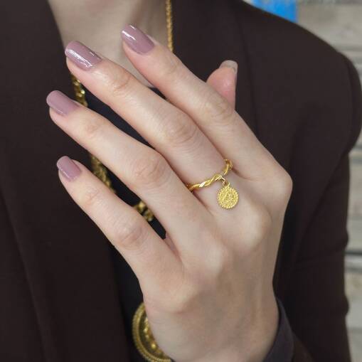 14 Ayar Altın Sallantılı Parlak Burgu Reşat Yüzük - 3