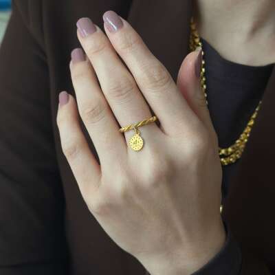 14 Ayar Altın Sallantılı Parlak Burgu Reşat Yüzük - ENGİNGOLD KCN