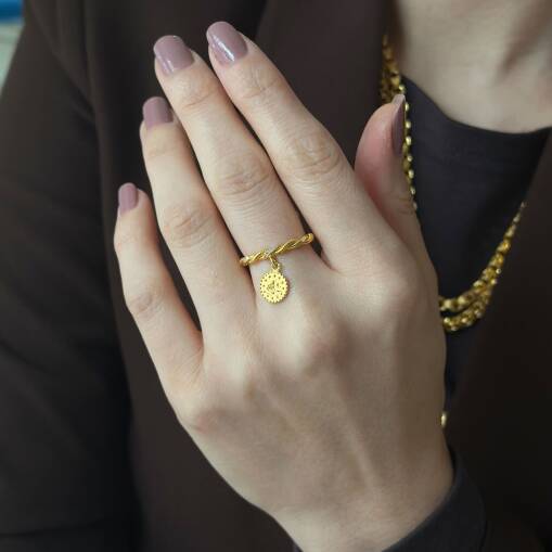 14 Ayar Altın Sallantılı Parlak Burgu Reşat Yüzük - 1