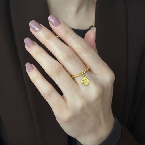 14 Ayar Altın Sallantılı Parlak Burgu Reşat Yüzük - 4