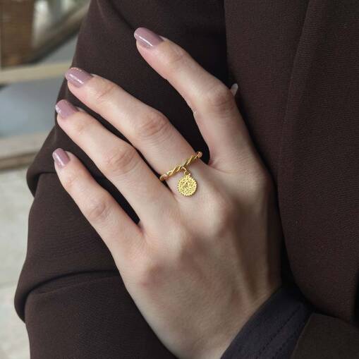 14 Ayar Altın Sallantılı Parlak Burgu Reşat Yüzük - 2