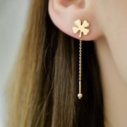 14 Ayar Altın Sallantılı Yonca Küpe - 1