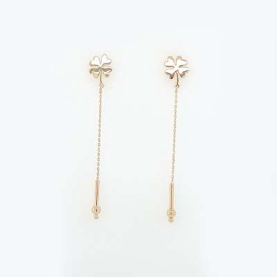 14 Ayar Altın Sallantılı Yonca Küpe - 3