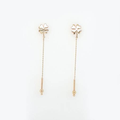 14 Ayar Altın Sallantılı Yonca Küpe - 3