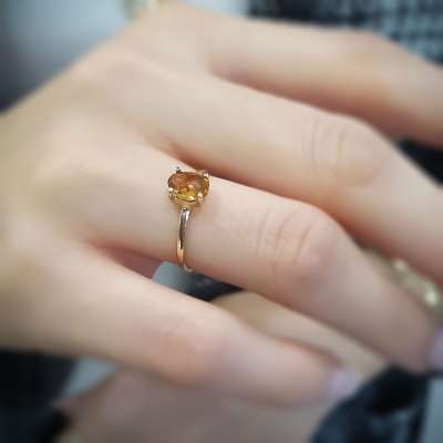 14 Ayar Altın Sitrin Taşlı Yüzük - ENGİNGOLD İZM