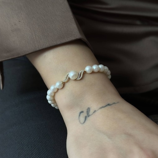 14 Ayar Altın Suyolu Anturaj İnci Bileklik - 1