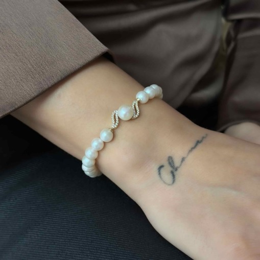 14 Ayar Altın Suyolu Anturaj İnci Bileklik - 3