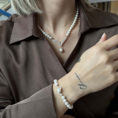 14 Ayar Altın Suyolu Anturaj İnci Bileklik - 5