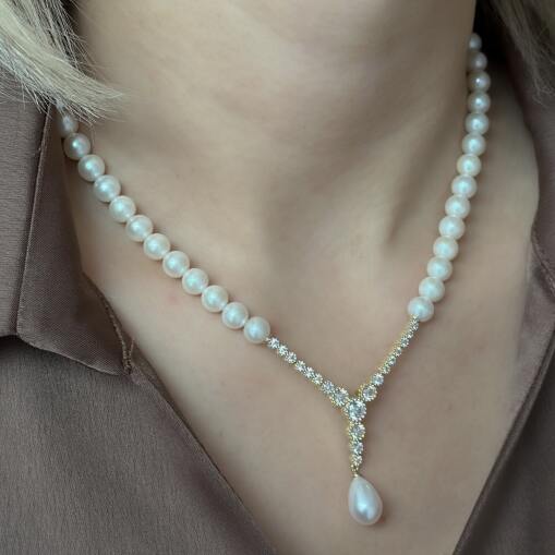 14 Ayar Altın Suyolu İnci Kolye - 3