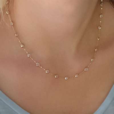 14k Altın Sıra Taşlı Zincir Kolye - 1