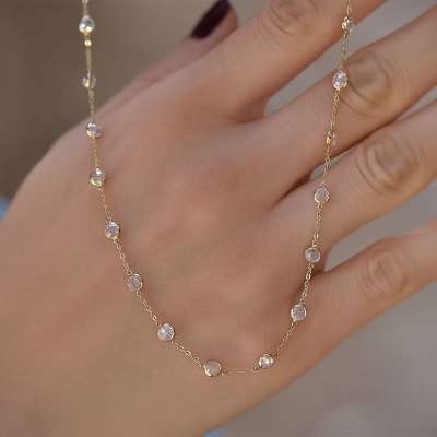 14k Altın Sıra Taşlı Zincir Kolye - 2