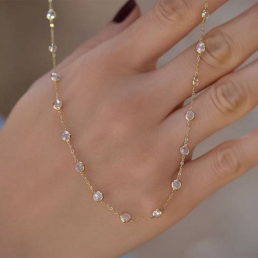 14k Altın Sıra Taşlı Zincir Kolye - 2