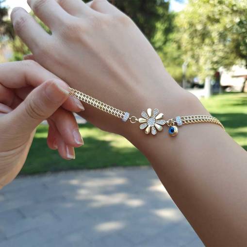 14 Ayar Altın Taşlı Çiçek Figürlü Bileklik - 2