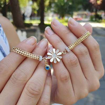 14 Ayar Altın Taşlı Çiçek Figürlü Bileklik - 1