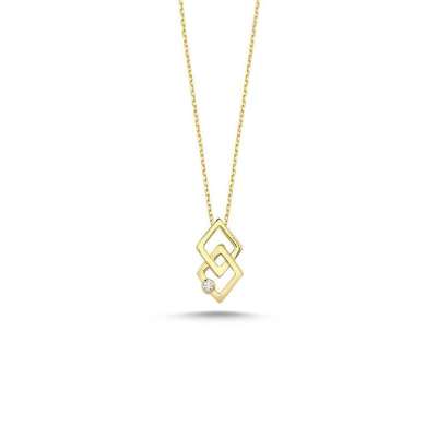 14 Ayar Altın Taşlı Geometrik Kolye - ENGİNGOLD