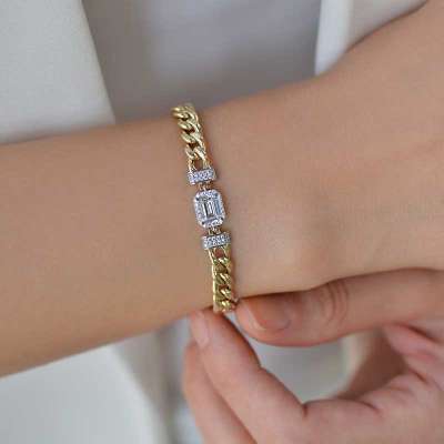 14 Ayar Altın Taşlı Halka Bileklik - 2