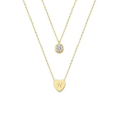 14 Ayar Altın Taşlı Kalp Kolye - 2