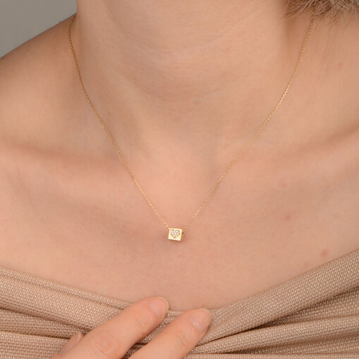 14 Ayar Taşlı Kalp Kolye - 2