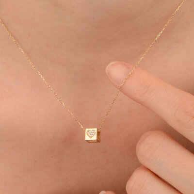 14 Ayar Taşlı Kalp Kolye - 3