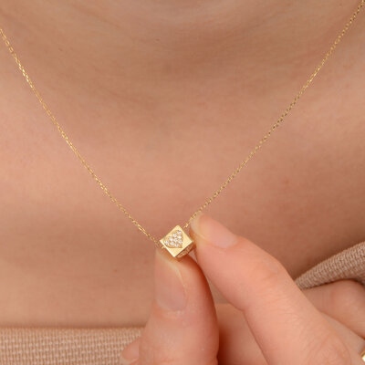 14 Ayar Taşlı Kalp Kolye - 4