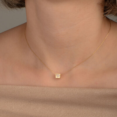 14 Ayar Taşlı Kalp Kolye - 5