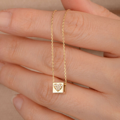 14 Ayar Taşlı Kalp Kolye - 1