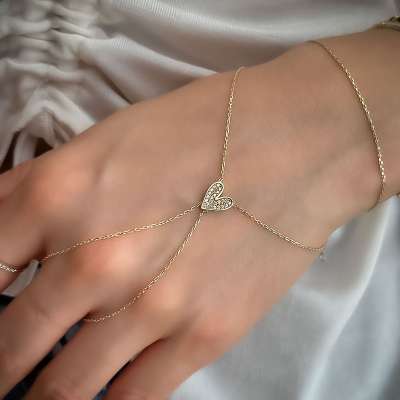 14 Ayar Altın Taşlı Kalp Şahmeran Bileklik - ENGİNGOLD ETO