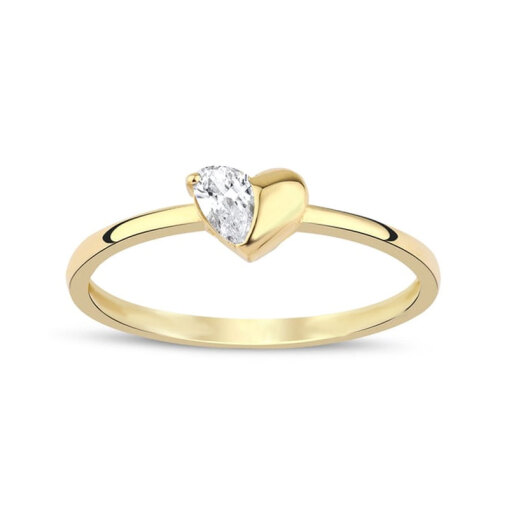 14 Ayar Altın Taşlı Kalp Yüzük - 1
