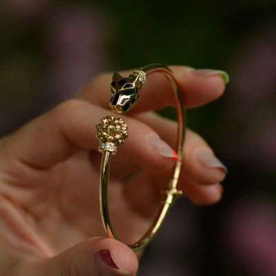 14 Ayar Altın Taşlı Kaplan Model Kelepçe - ENGİNGOLD EMA