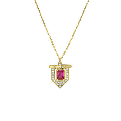 14 Ayar Altın Taşlı Kolye – Kırmızı Flama Zarif Tasarım - 3