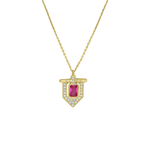 14 Ayar Altın Taşlı Kolye – Kırmızı Flama Zarif Tasarım - 3