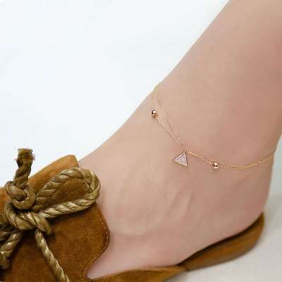 14 Ayar Altın Taşlı Üçgen Halhal - ENGİNGOLD RZG