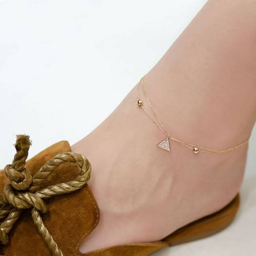 14 Ayar Altın Taşlı Üçgen Halhal - 1