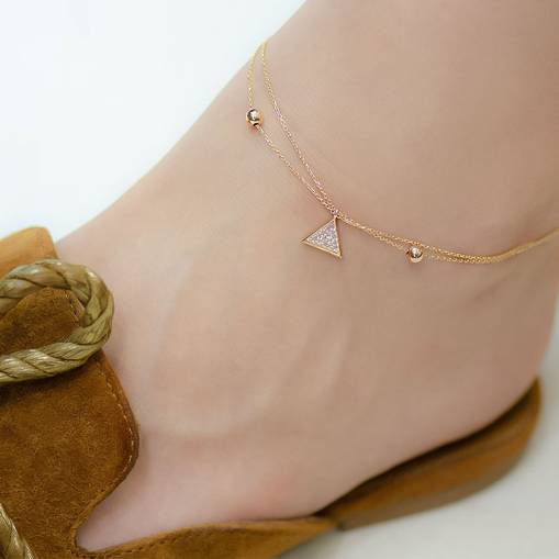 14 Ayar Altın Taşlı Üçgen Halhal - 2