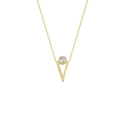 14 Ayar Altın Tektaş Geometrik Kolye - ENGİNGOLD
