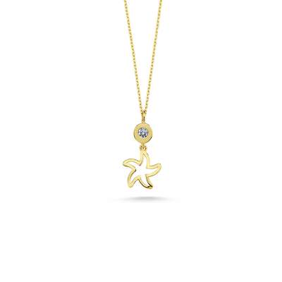 14 Ayar Altın Taşlı Yıldız Kolye